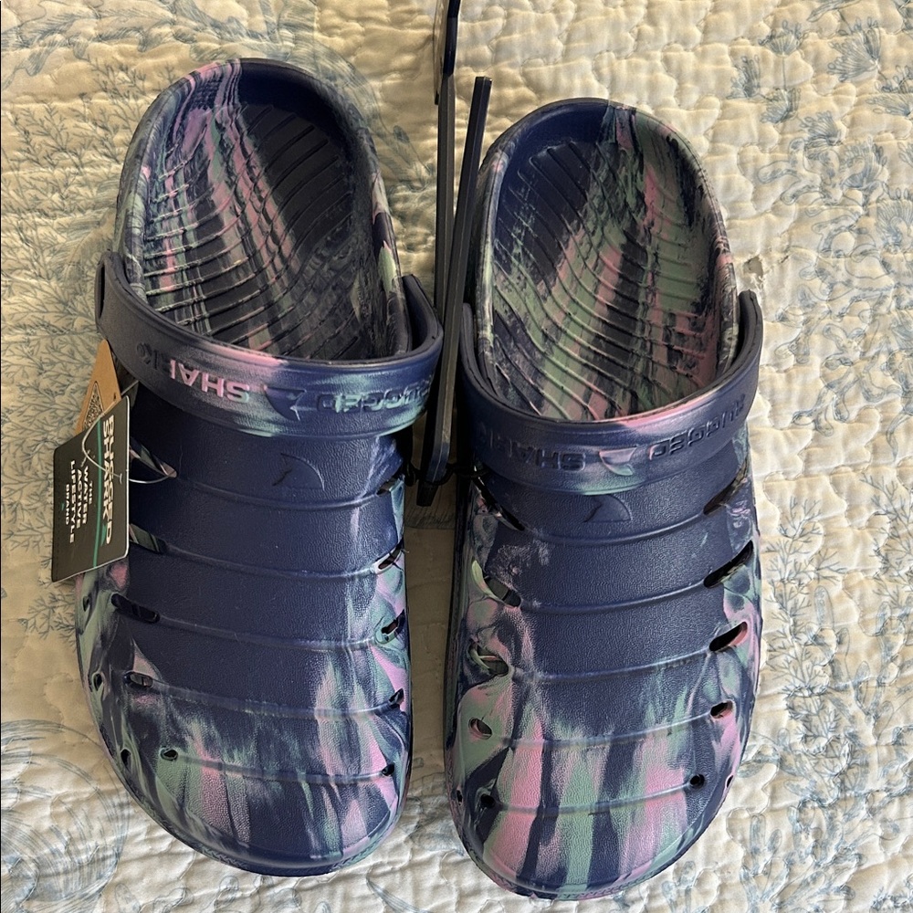 Women’s Tie-Dye Navy Clog Sandals with Pink & Mint Accents